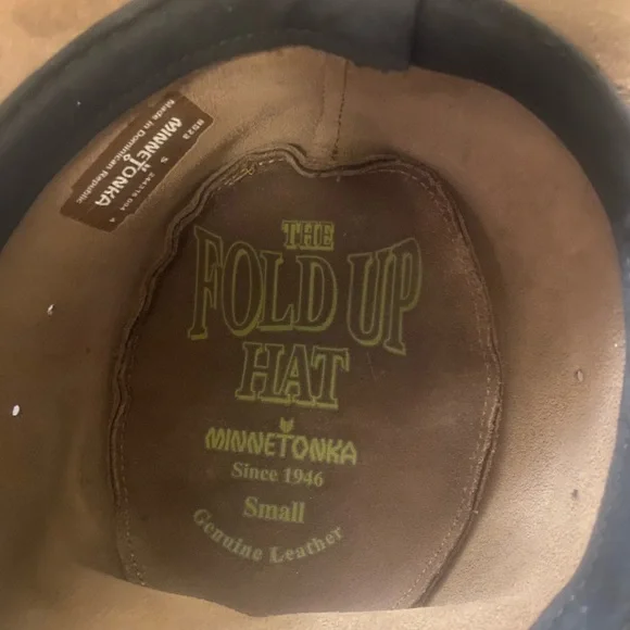Minnetonka Tan Leather Fold Up Hat - Picture 2 of 2